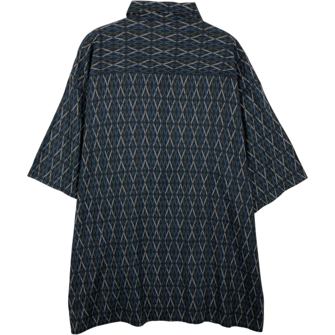 Puritan all-over print short-sleeved open-collar viscose shirt, boxy fit, men's size XL. Viscose rayon blue type Vintage Second Hand