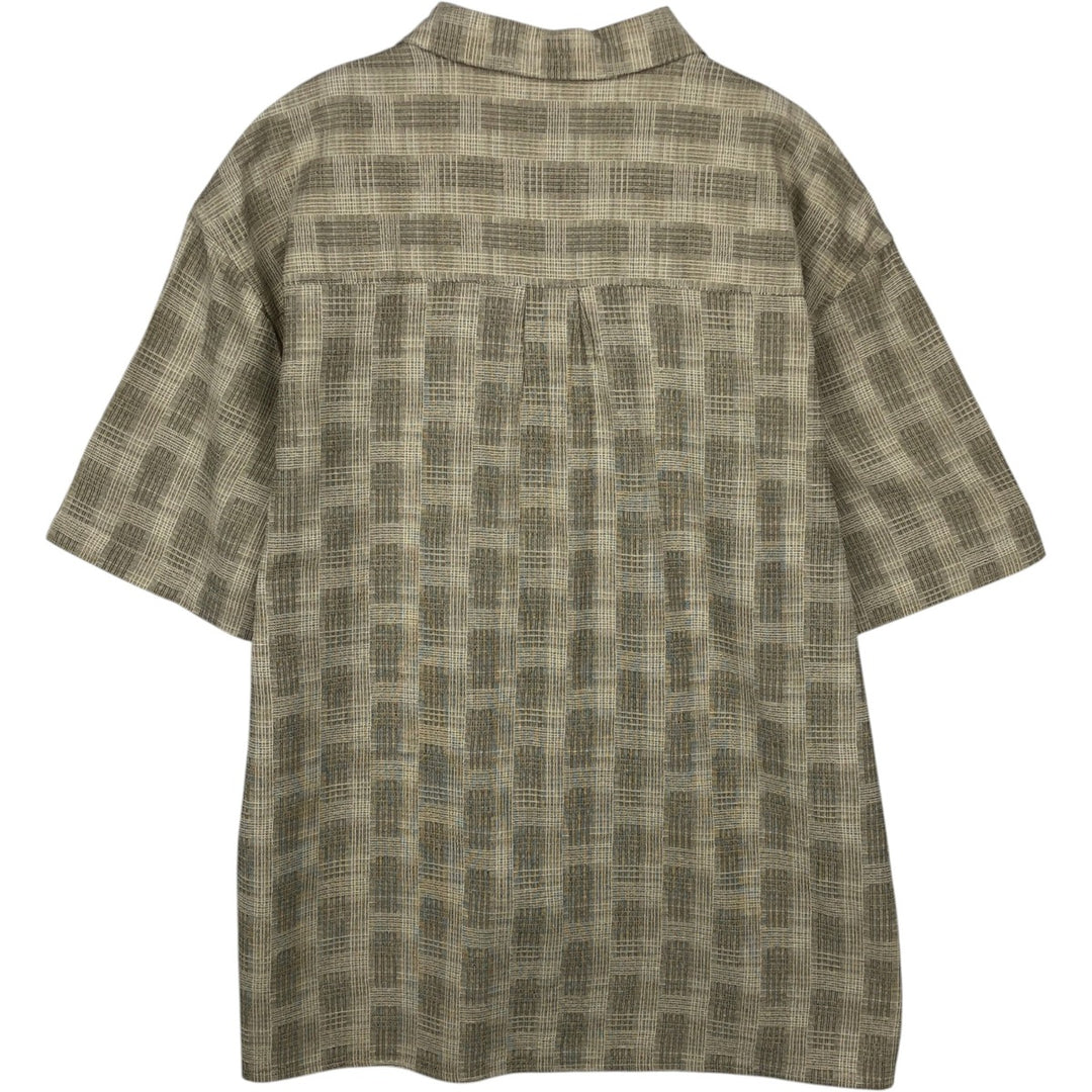 Jos. A. Bank all-over print short-sleeved open-collar silk x cotton box shirt, men's size L. silk Beige type Vintage Second Hand