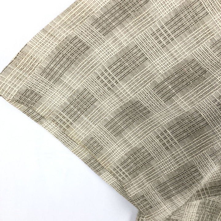 Jos. A. Bank all-over print short-sleeved open-collar silk x cotton box shirt, men's size L. silk Beige type Vintage Second Hand