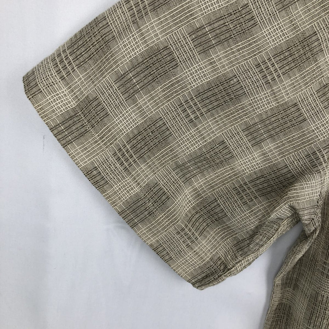 Jos. A. Bank all-over print short-sleeved open-collar silk x cotton box shirt, men's size L. silk Beige type Vintage Second Hand