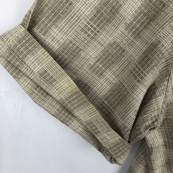Jos. A. Bank all-over print short-sleeved open-collar silk x cotton box shirt, men's size L. silk Beige type Vintage Second Hand