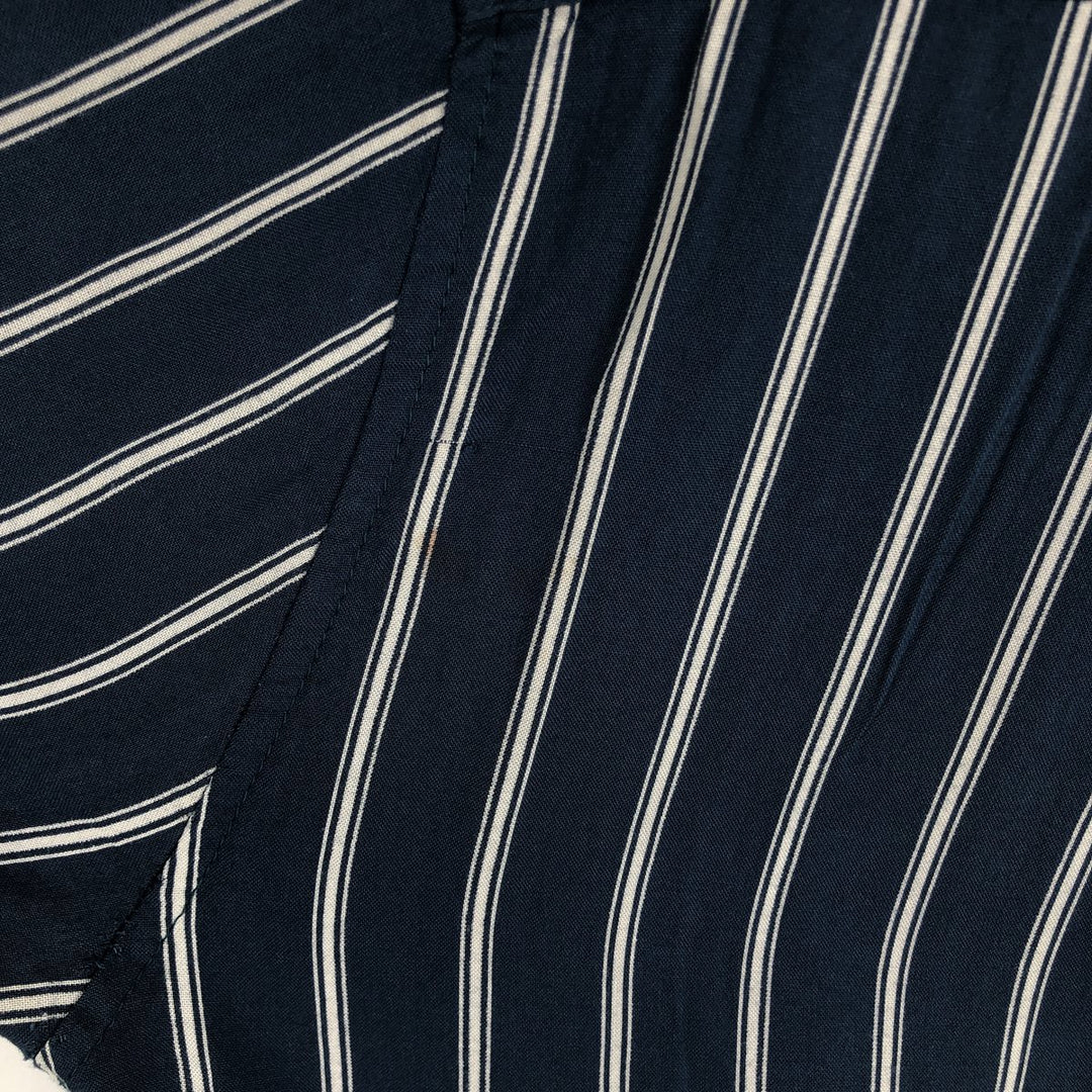 MBX Stripe Pattern Short-Sleeve Open Collar Rayon Shirt, Boxy Fit, Men's Size L Rayon navy blue type Vintage Second Hand