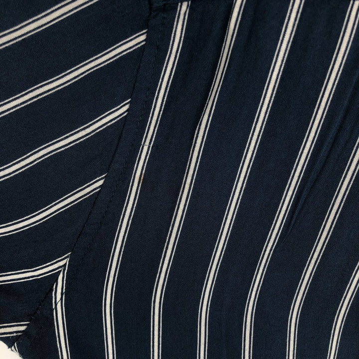 MBX Stripe Pattern Short-Sleeve Open Collar Rayon Shirt, Boxy Fit, Men's Size L Rayon navy blue type Vintage Second Hand