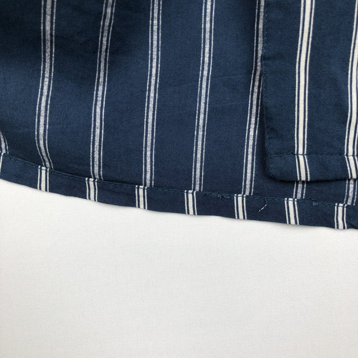 MBX Stripe Pattern Short-Sleeve Open Collar Rayon Shirt, Boxy Fit, Men's Size L Rayon navy blue type Vintage Second Hand