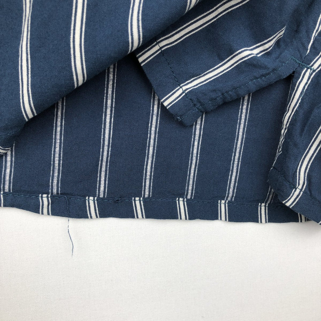 MBX Stripe Pattern Short-Sleeve Open Collar Rayon Shirt, Boxy Fit, Men's Size L Rayon navy blue type Vintage Second Hand