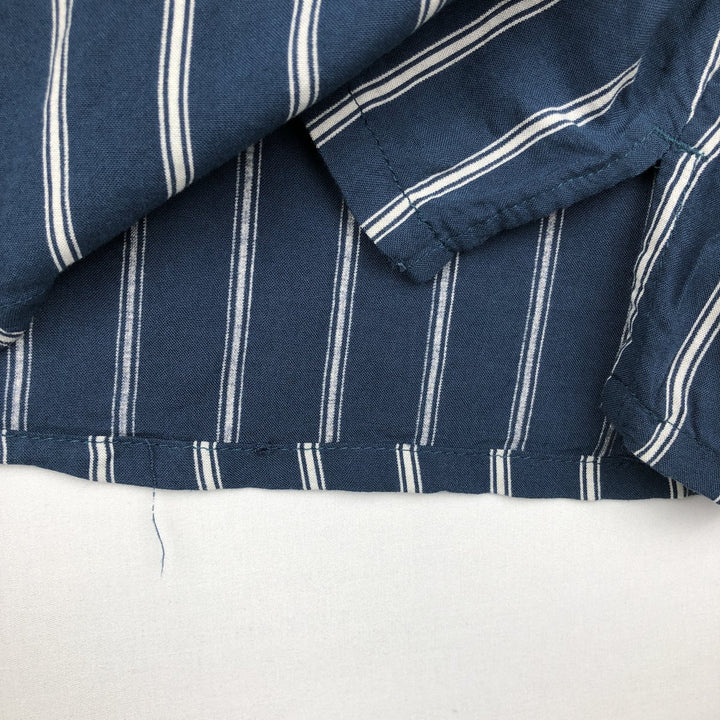MBX Stripe Pattern Short-Sleeve Open Collar Rayon Shirt, Boxy Fit, Men's Size L Rayon navy blue type Vintage Second Hand