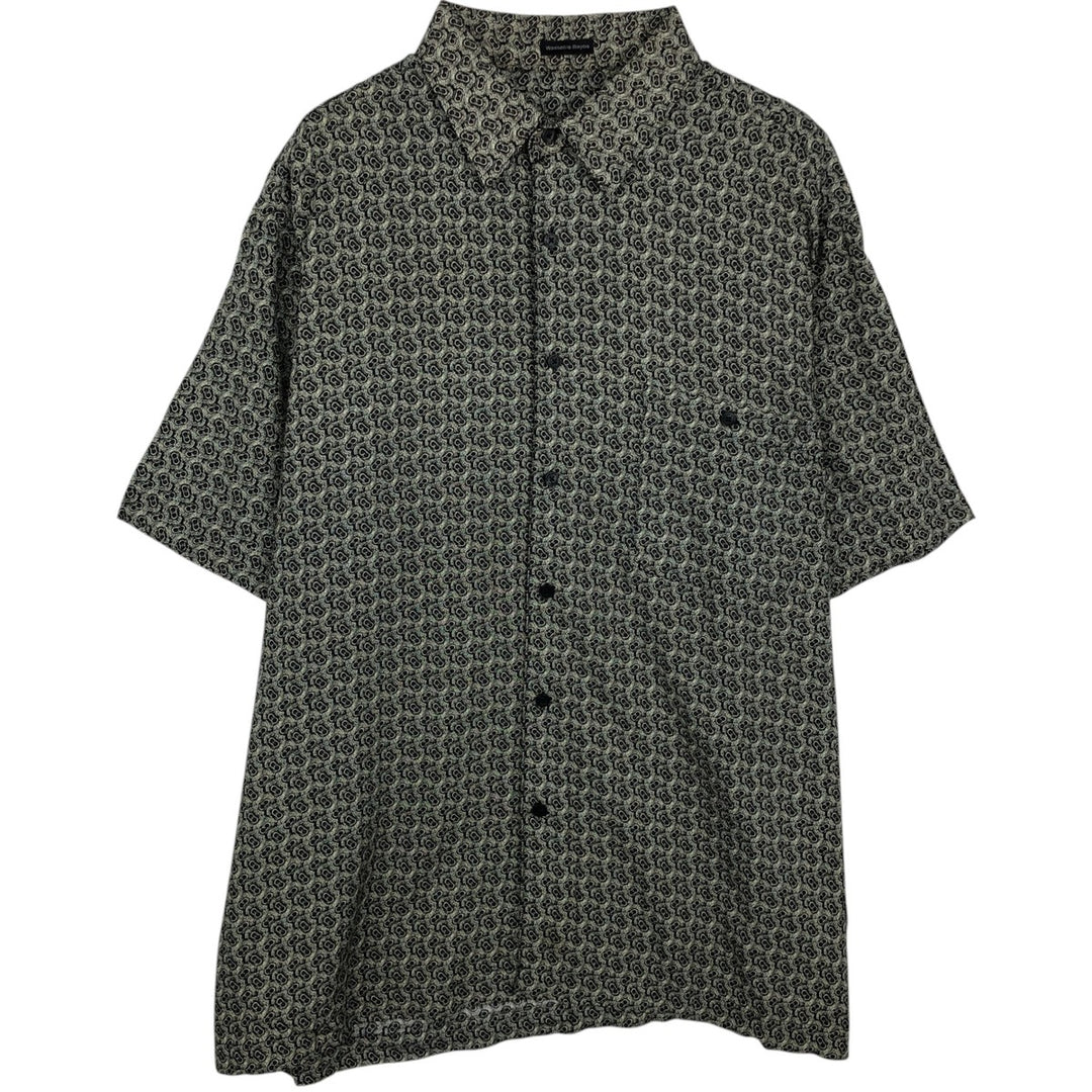 All-over print short-sleeved rayon shirt, boxy fit, men's size XL. Rayon green type Vintage Second Hand
