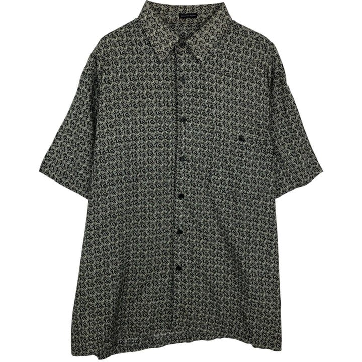 All-over print short-sleeved rayon shirt, boxy fit, men's size XL. Rayon green type Vintage Second Hand