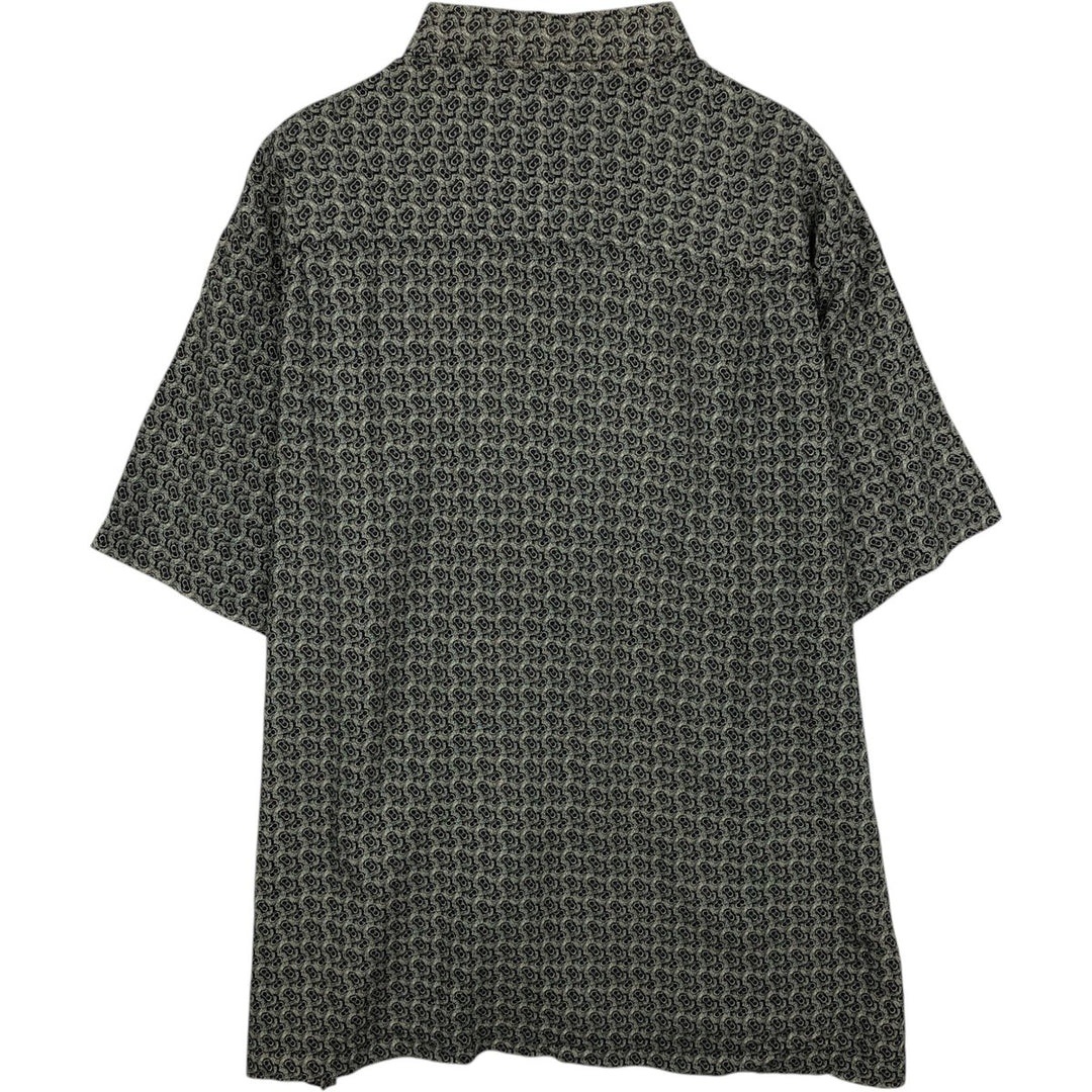 All-over print short-sleeved rayon shirt, boxy fit, men's size XL. Rayon green type Vintage Second Hand