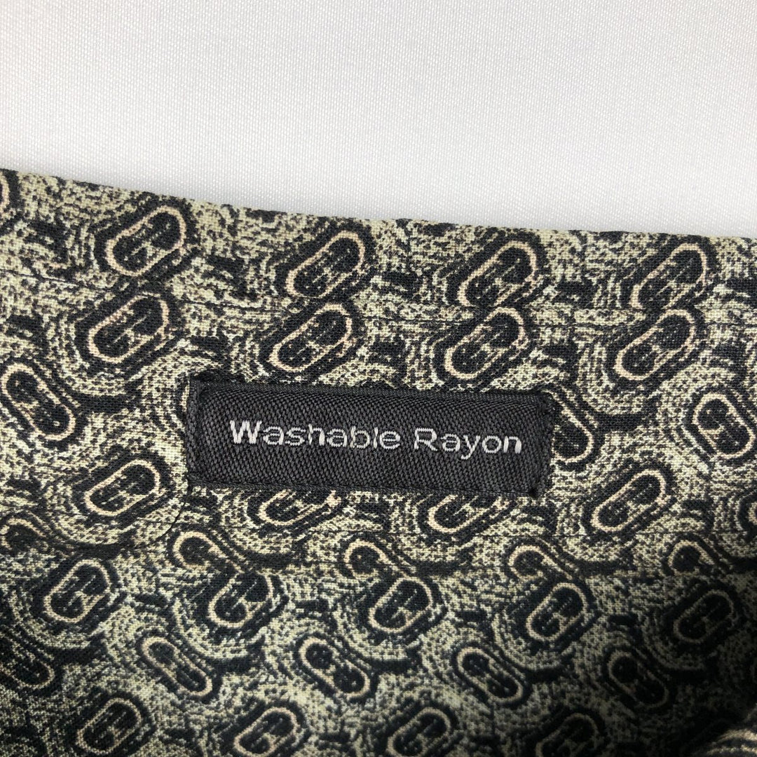 All-over print short-sleeved rayon shirt, boxy fit, men's size XL. Rayon green type Vintage Second Hand
