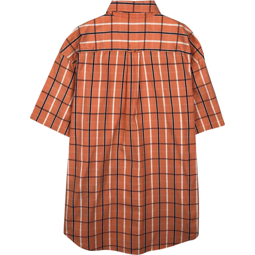 Nautica 80's Two-Ply Cotton Short-Sleeve Button-Down Check Shirt, Men's Size L (approx.) cotton orange type Vintage Second Hand
