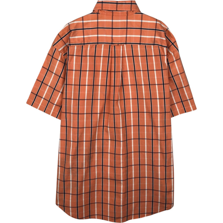 Nautica 80's Two-Ply Cotton Short-Sleeve Button-Down Check Shirt, Men's Size L (approx.) cotton orange type Vintage Second Hand