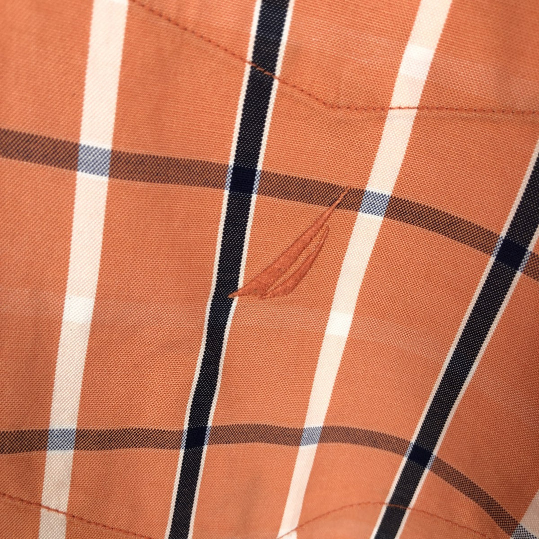 Nautica 80's Two-Ply Cotton Short-Sleeve Button-Down Check Shirt, Men's Size L (approx.) cotton orange type Vintage Second Hand