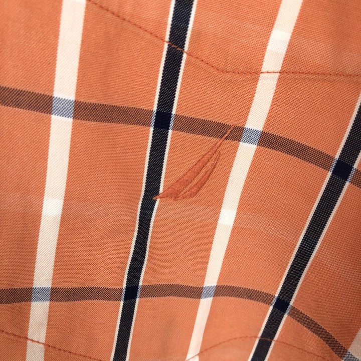 Nautica 80's Two-Ply Cotton Short-Sleeve Button-Down Check Shirt, Men's Size L (approx.) cotton orange type Vintage Second Hand