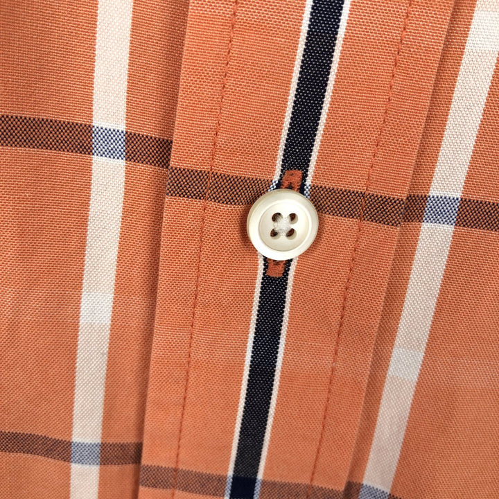 Nautica 80's Two-Ply Cotton Short-Sleeve Button-Down Check Shirt, Men's Size L (approx.) cotton orange type Vintage Second Hand