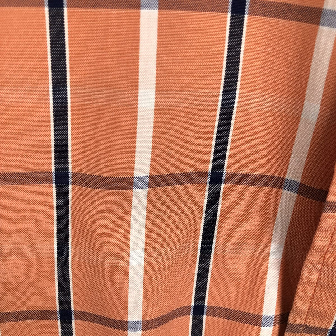Nautica 80's Two-Ply Cotton Short-Sleeve Button-Down Check Shirt, Men's Size L (approx.) cotton orange type Vintage Second Hand