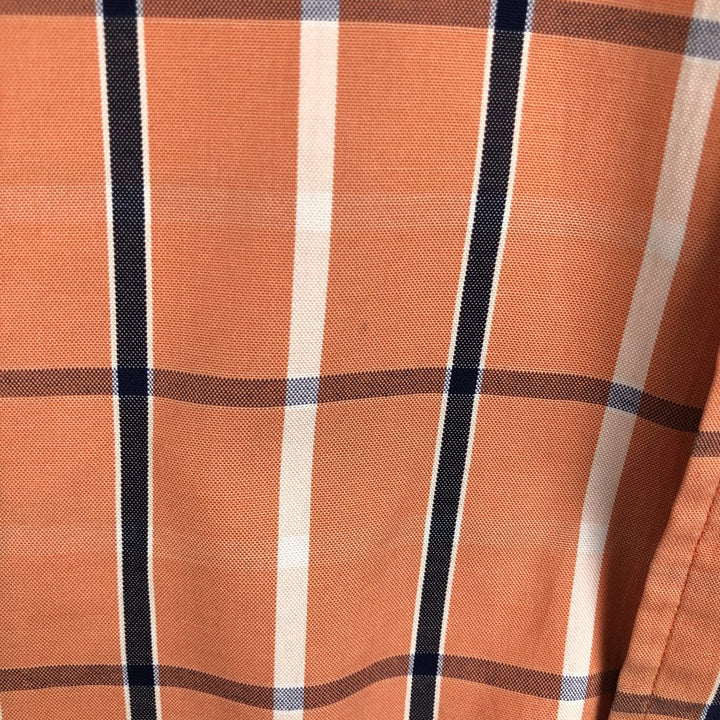 Nautica 80's Two-Ply Cotton Short-Sleeve Button-Down Check Shirt, Men's Size L (approx.) cotton orange type Vintage Second Hand