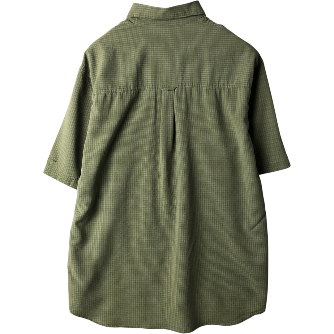 Columbia GRT Check Pattern Button-Down Short-Sleeve Viscose Shirt, Men's Size L (approx.) Viscose Khaki type sage green Vintage Second Hand