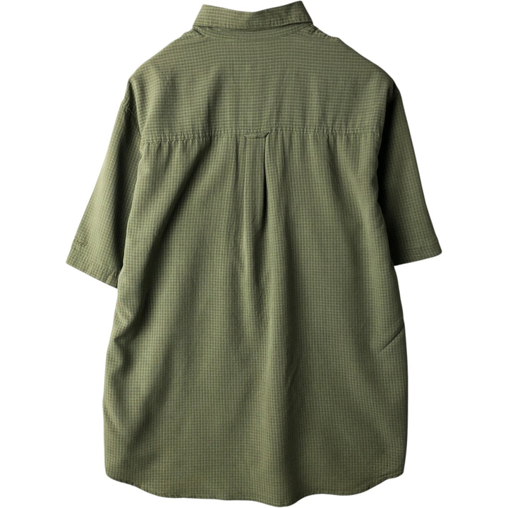 Columbia GRT Check Pattern Button-Down Short-Sleeve Viscose Shirt, Men's Size L (approx.) Viscose Khaki type sage green Vintage Second Hand