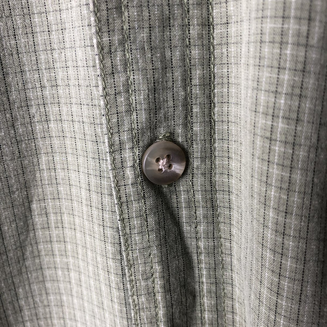 Columbia GRT Check Pattern Button-Down Short-Sleeve Viscose Shirt, Men's Size L (approx.) Viscose Khaki type sage green Vintage Second Hand