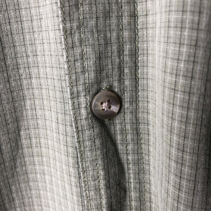 Columbia GRT Check Pattern Button-Down Short-Sleeve Viscose Shirt, Men's Size L (approx.) Viscose Khaki type sage green Vintage Second Hand