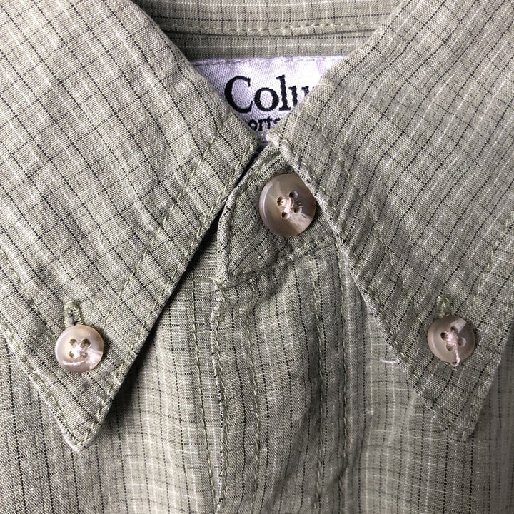 Columbia GRT Check Pattern Button-Down Short-Sleeve Viscose Shirt, Men's Size L (approx.) Viscose Khaki type sage green Vintage Second Hand