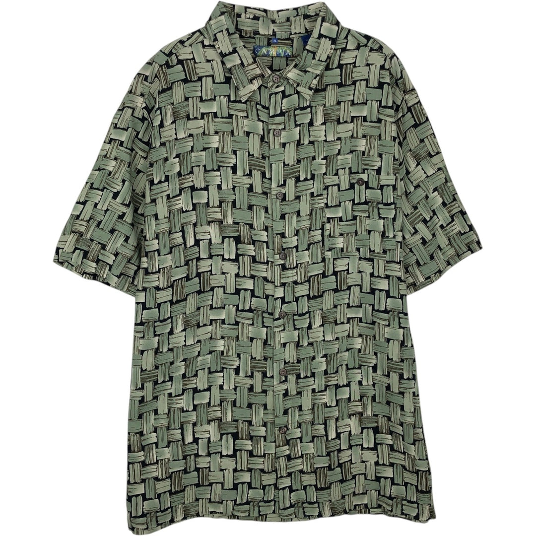 CAMPIA All-over print short-sleeved rayon shirt, boxy fit, men's size XL. Rayon green type Vintage Second Hand