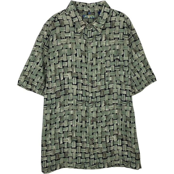 CAMPIA All-over print short-sleeved rayon shirt, boxy fit, men's size XL. Rayon green type Vintage Second Hand