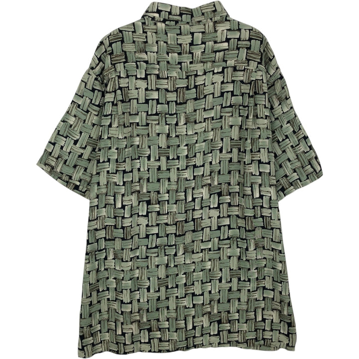 CAMPIA All-over print short-sleeved rayon shirt, boxy fit, men's size XL. Rayon green type Vintage Second Hand