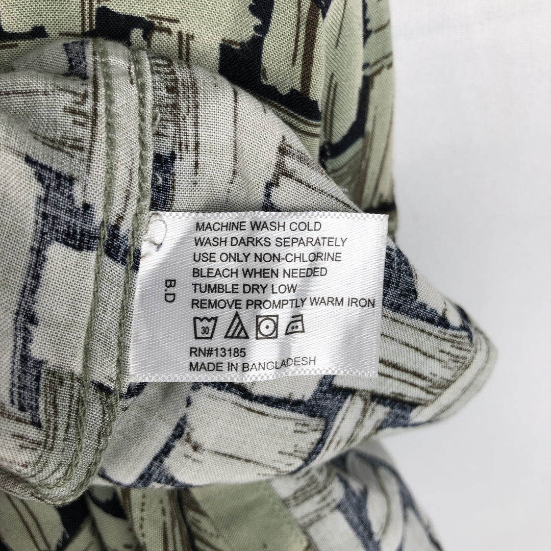 CAMPIA All-over print short-sleeved rayon shirt, boxy fit, men's size XL. Rayon green type Vintage Second Hand