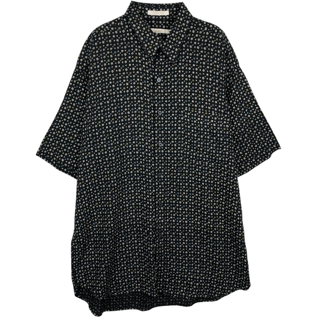 PERRY ELLIS all-over print short-sleeved rayon shirt, men's size L equivalent. Rayon black type Vintage Second Hand