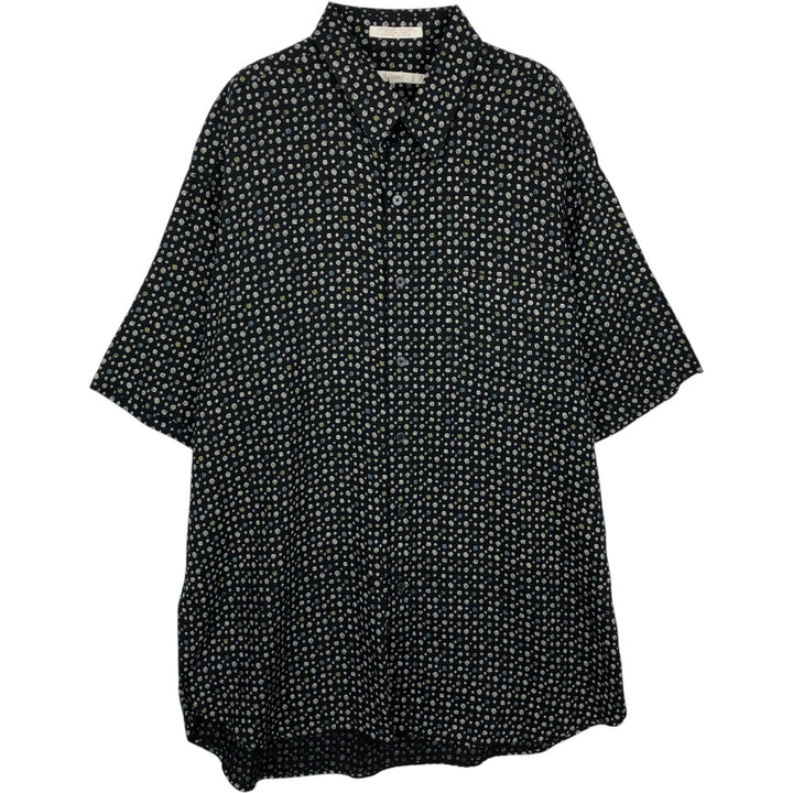 PERRY ELLIS all-over print short-sleeved rayon shirt, men's size L equivalent. Rayon black type Vintage Second Hand