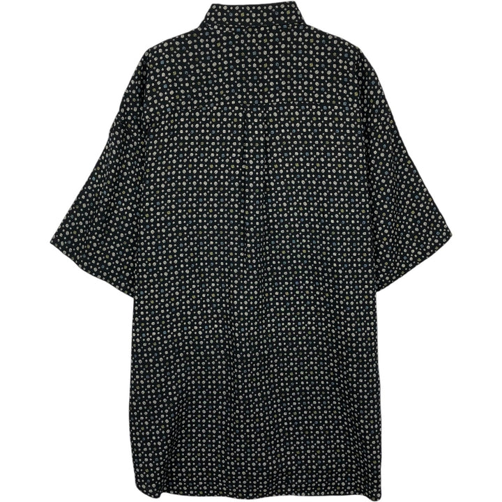 PERRY ELLIS all-over print short-sleeved rayon shirt, men's size L equivalent. Rayon black type Vintage Second Hand