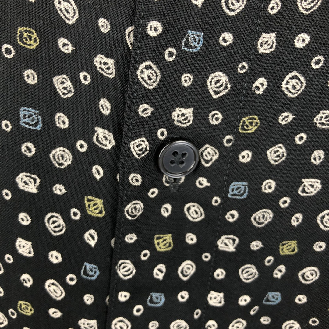 PERRY ELLIS all-over print short-sleeved rayon shirt, men's size L equivalent. Rayon black type Vintage Second Hand