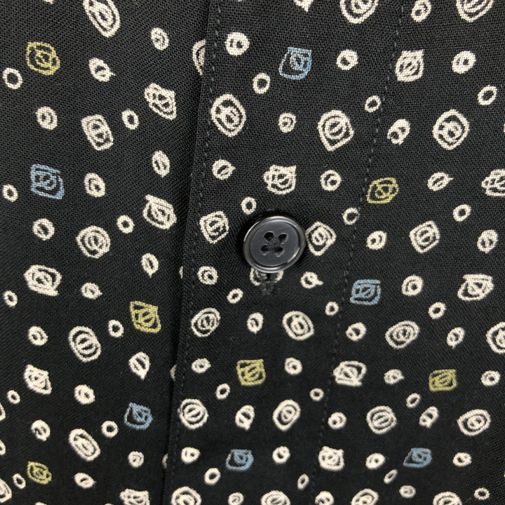PERRY ELLIS all-over print short-sleeved rayon shirt, men's size L equivalent. Rayon black type Vintage Second Hand