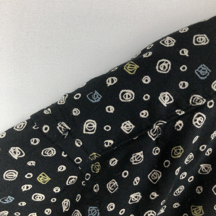 PERRY ELLIS all-over print short-sleeved rayon shirt, men's size L equivalent. Rayon black type Vintage Second Hand