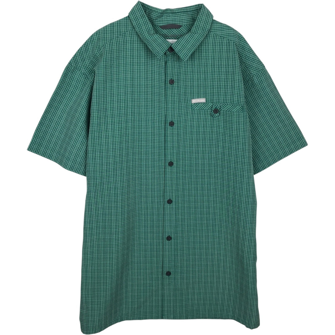 Columbia OMNI SHADE Check Pattern Short-Sleeve Modal x Poly Shirt, Boxy Shirt, Men's Size XL (approx.) Modal green type Vintage Second Hand