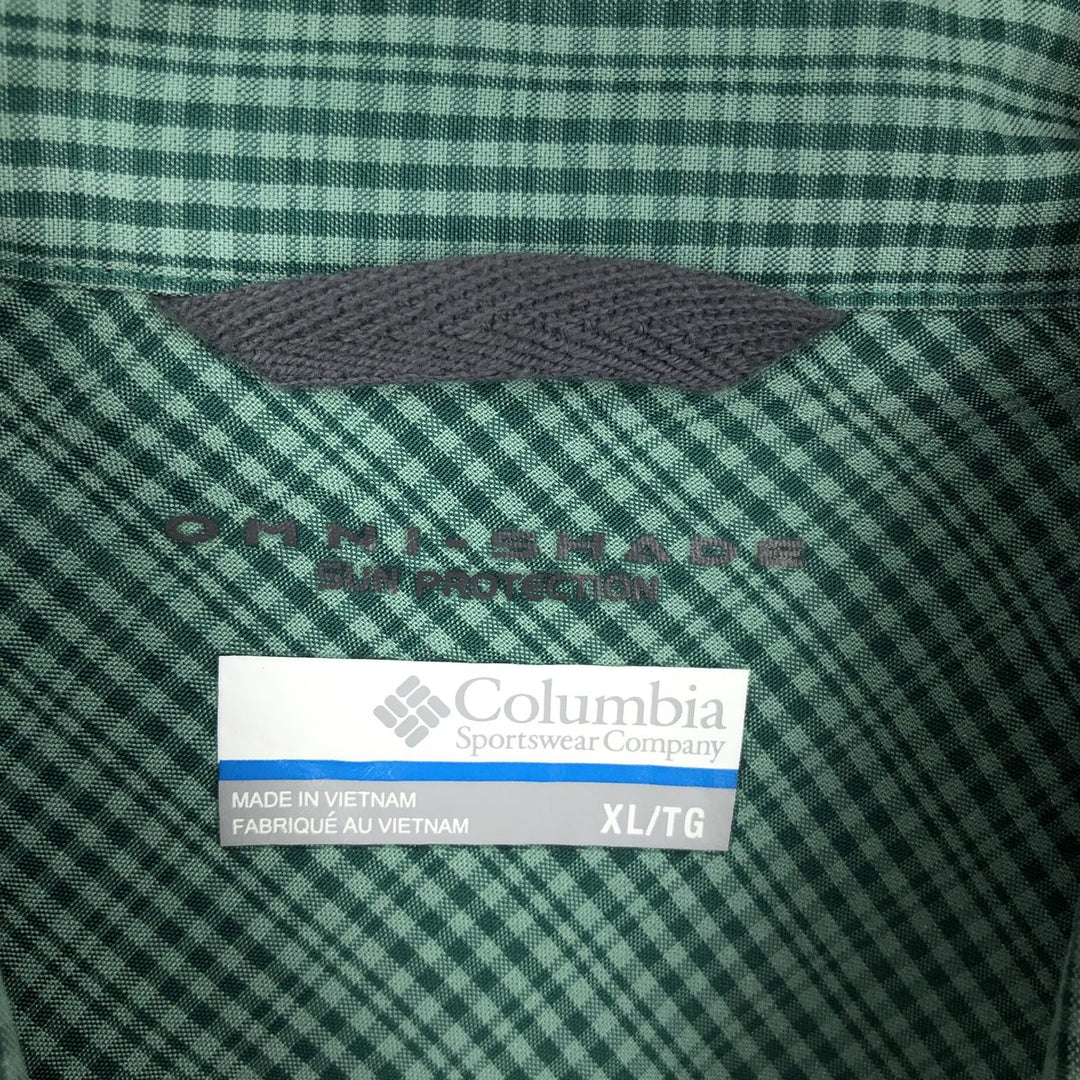Columbia OMNI SHADE Check Pattern Short-Sleeve Modal x Poly Shirt, Boxy Shirt, Men's Size XL (approx.) Modal green type Vintage Second Hand
