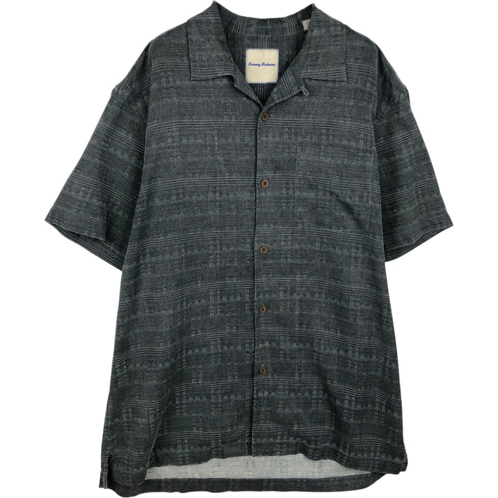 Tommy Bahama all-over print short-sleeved open-collar silk box shirt, men's size M silk gray type Vintage Second Hand