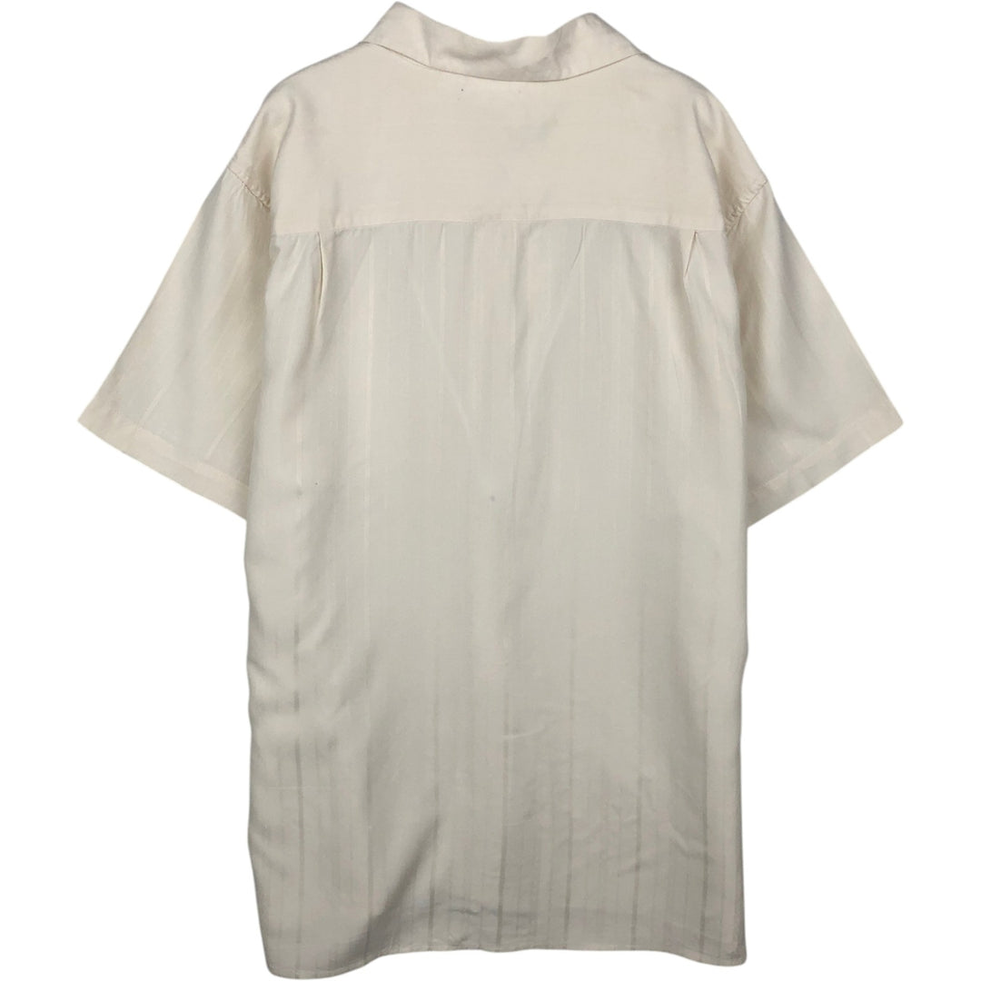 Anthology Stripe Pattern Short-Sleeve Open Collar Silk Shirt, Boxy Fit, Men's Size M silk pale white type Vintage Second Hand