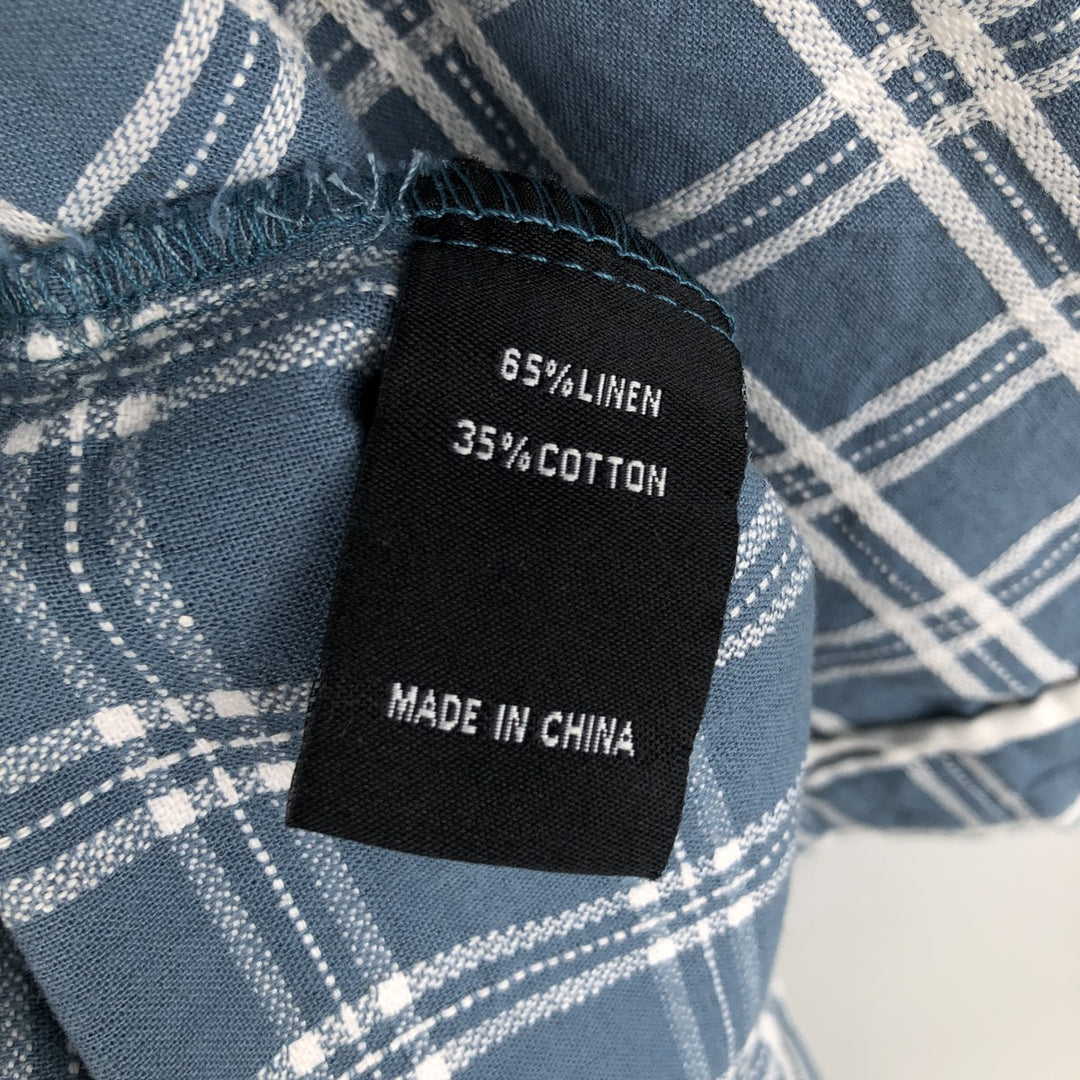 STACY ADAMS Check Pattern Short-Sleeve Open Collar Linen Shirt, Boxy Shirt, Men's Size XL (approx.) linen blue type Vintage Second Hand