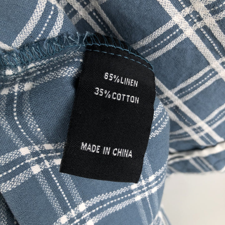 STACY ADAMS Check Pattern Short-Sleeve Open Collar Linen Shirt, Boxy Shirt, Men's Size XL (approx.) linen blue type Vintage Second Hand