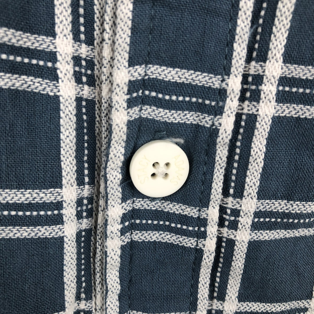STACY ADAMS Check Pattern Short-Sleeve Open Collar Linen Shirt, Boxy Shirt, Men's Size XL (approx.) linen blue type Vintage Second Hand