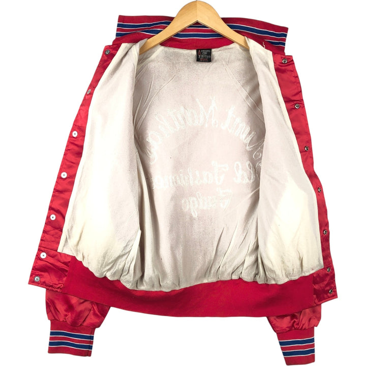 1970'S Aristo Jac varsity jacket/award jacket, made in USA, men's size M. Nylon red type Vintage Second Hand
