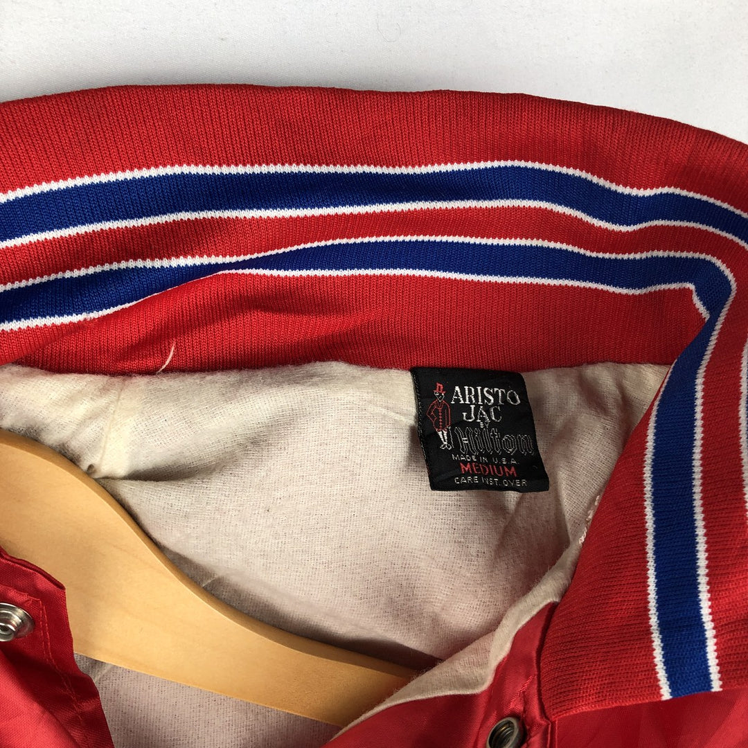 1970'S Aristo Jac varsity jacket/award jacket, made in USA, men's size M. Nylon red type Vintage Second Hand