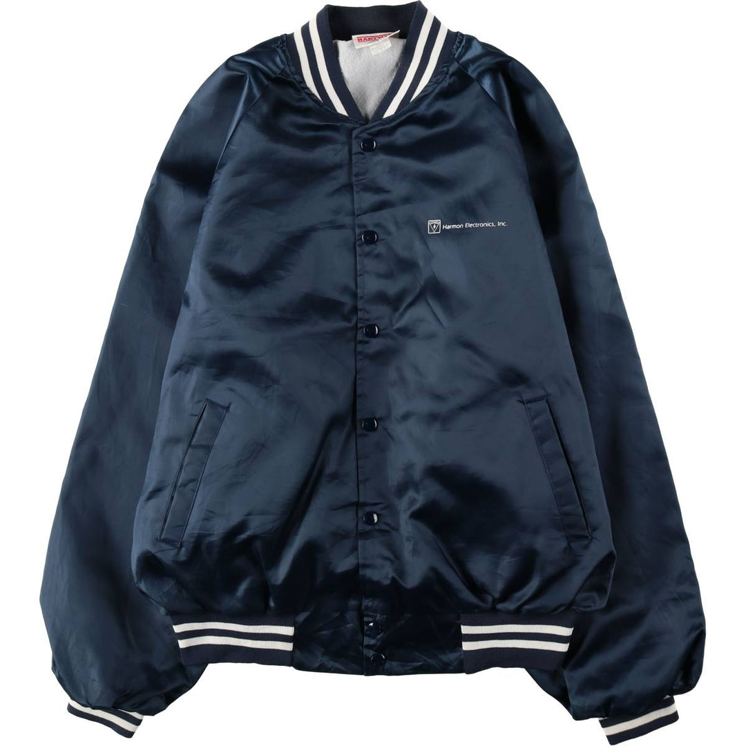 ~90'S Hartwell Nylon Varsity Jacket Award Jacket Made in USA Men's XL equivalent Vintage Nylon navy blue type Vintage Second Hand