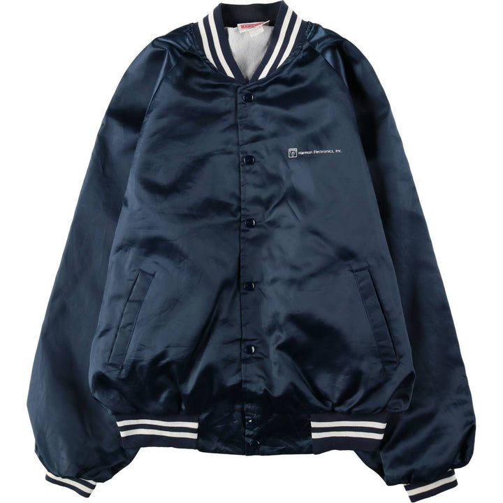 ~90'S Hartwell Nylon Varsity Jacket Award Jacket Made in USA Men's XL equivalent Vintage Nylon navy blue type Vintage Second Hand