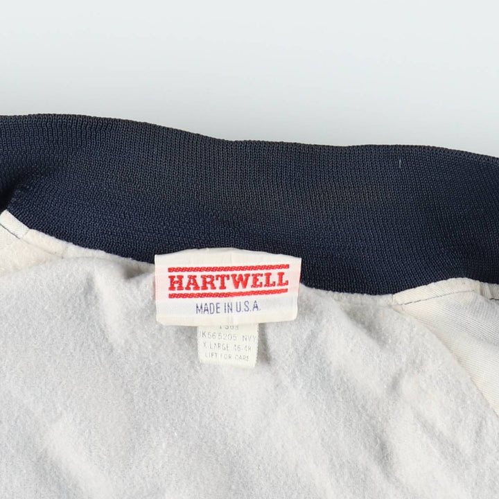 ~90'S Hartwell Nylon Varsity Jacket Award Jacket Made in USA Men's XL equivalent Vintage Nylon navy blue type Vintage Second Hand
