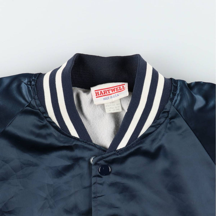 ~90'S Hartwell Nylon Varsity Jacket Award Jacket Made in USA Men's XL equivalent Vintage Nylon navy blue type Vintage Second Hand