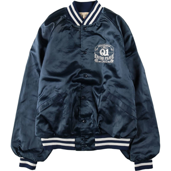 ~90'S King Louie Nylon Stadium Jacket Award Jacket Varsity Jacket Made in USA Men's XL equivalent Lightweight Nylon navy blue type Vintage Second Hand